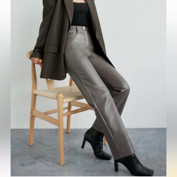 Aritzia Wilfred Gray Leather Pants Womens Size 8 - Picture 2 of 10